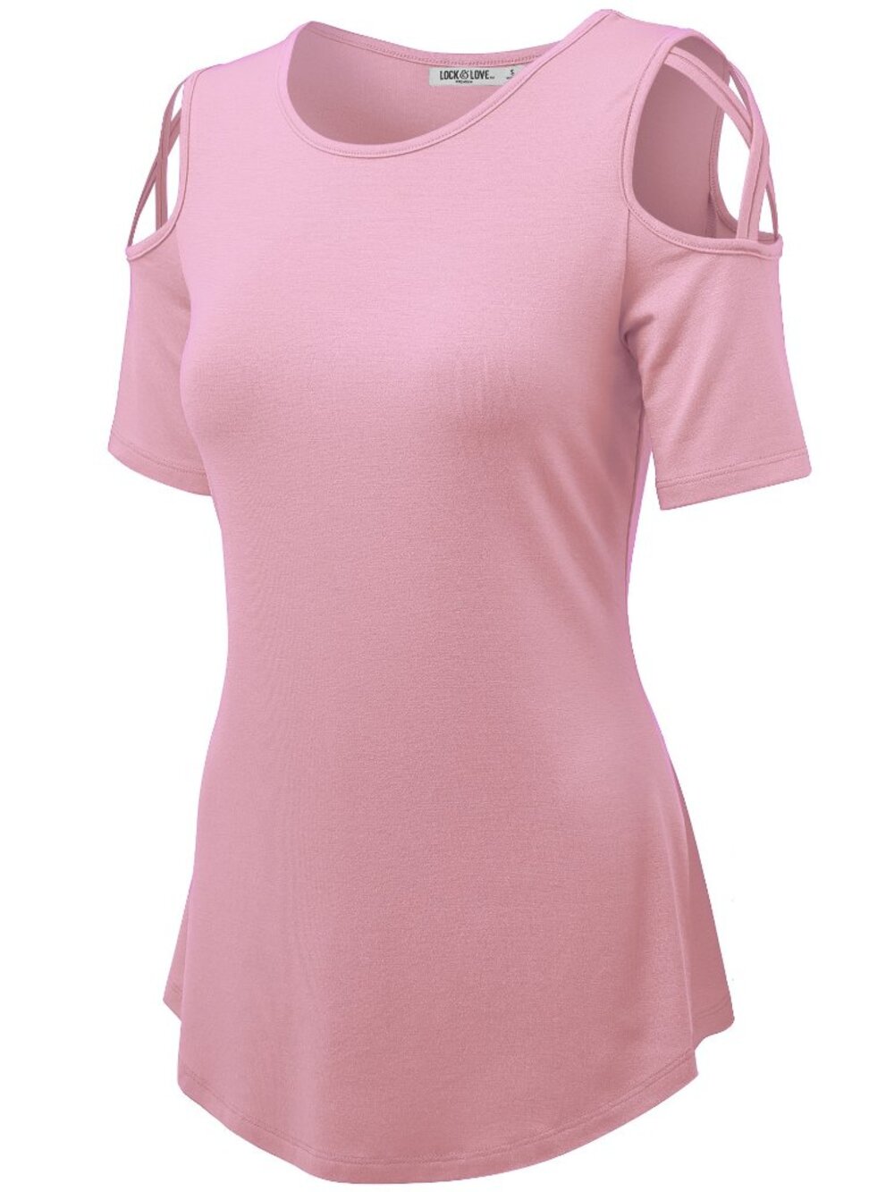 Short Sleeve Loose Open Shoulder Top - Pink